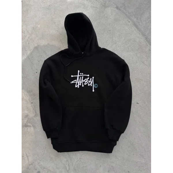 Üç İplik Kapşonlu Baskılı weathirt  iyah