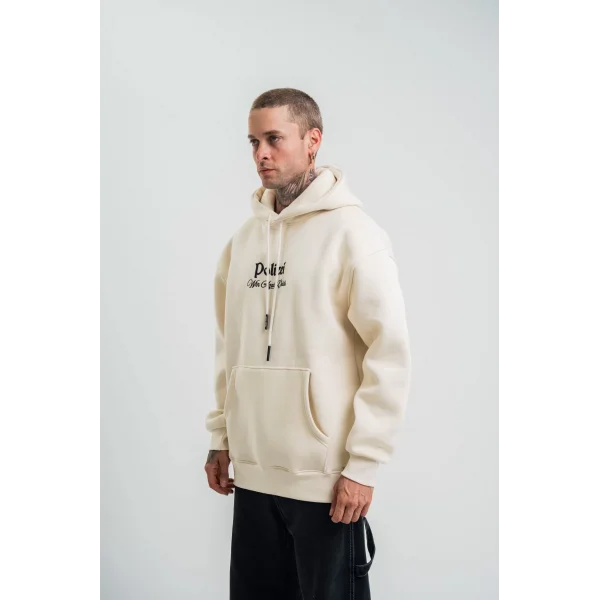 Üç İplik Kapşonlu Dijital Patchli SweatShirt - Krem