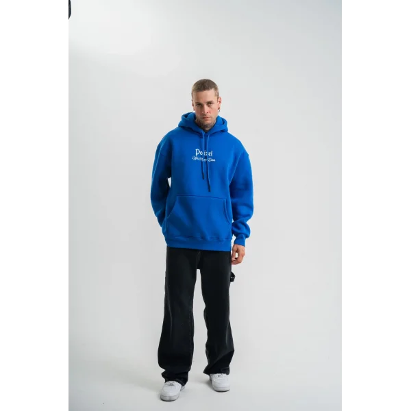 Üç İplik Kapşonlu Dijital Patchli SweatShirt - Mavi