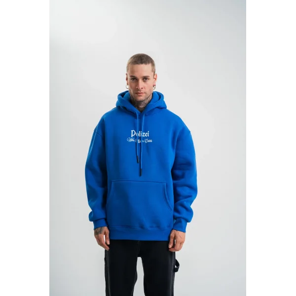 Üç İplik Kapşonlu Dijital Patchli SweatShirt - Mavi