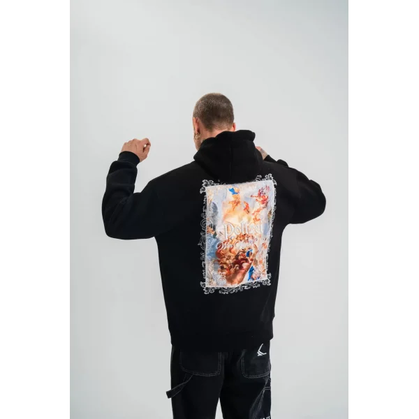 Üç İplik Kapşonlu Dijital Patchli SweatShirt - Siyah