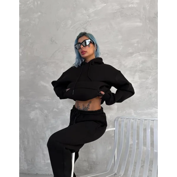 Üç İplik Kapşonlu Eşofman Takım  iyah