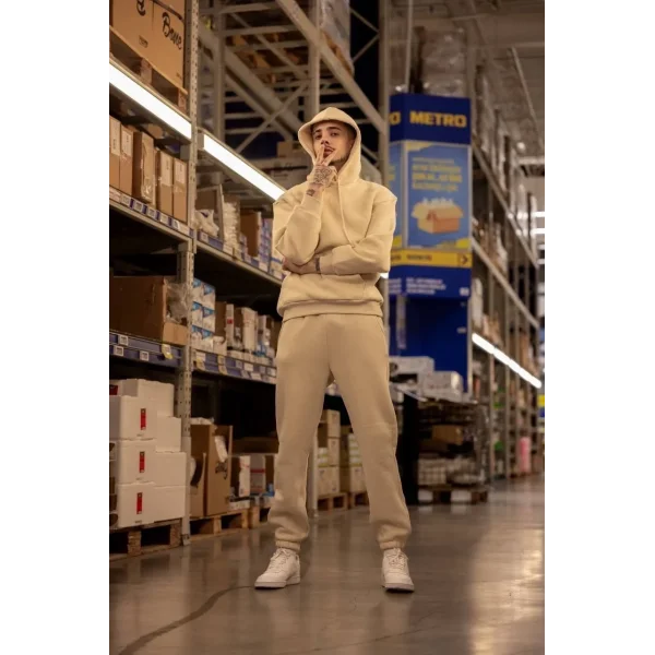 Üç İplik Kapüşonlu Eşofman Takım - Bej