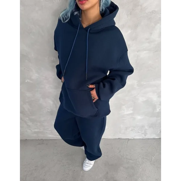 Üç İplik Kapüşonlu Eşofman Takım - Lacivert