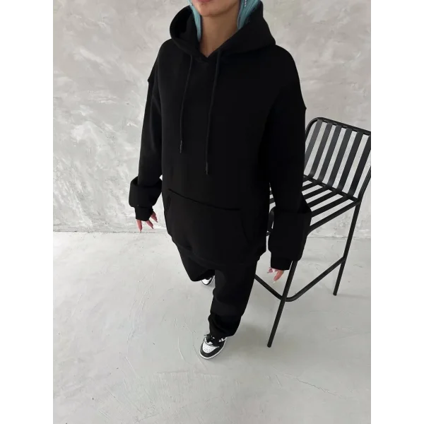 Üç İplik Kapüşonlu Eşofman Takım - Siyah