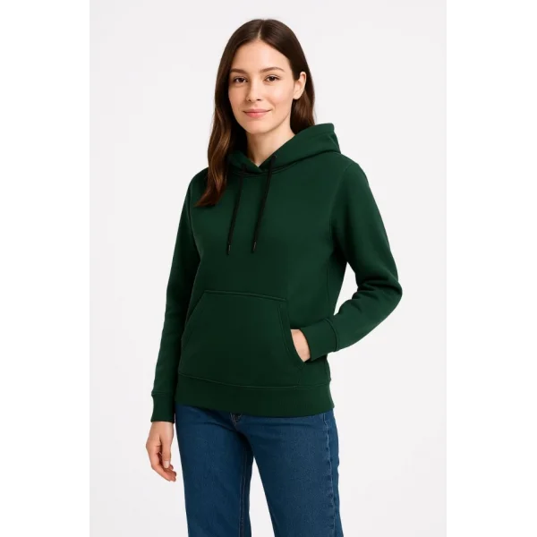 Üç İplik Kapüşonlu Kanguru Çepli SweatShirt Hoodie - Haki