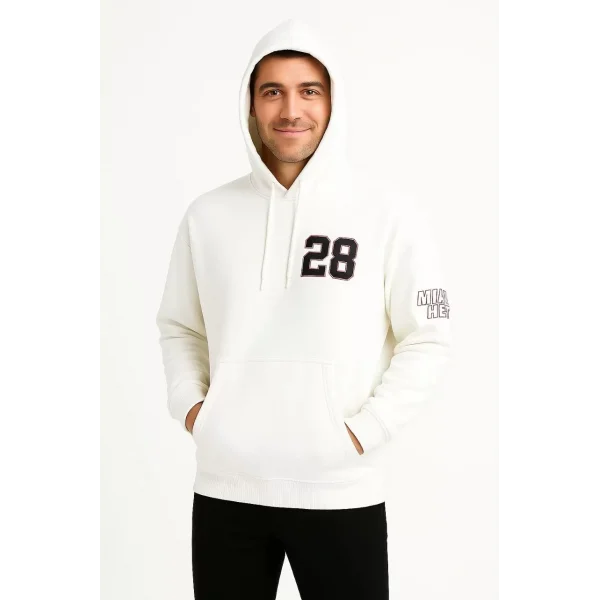 Erkek Kapşonlu Sweatshirt – Oversize Üç İplik Şardonlu Hoodie, “Other Lives” Ön & Arka Baskılı, Kanguru Cepli, Kışlık Rahat Günlük Stil - Beyaz