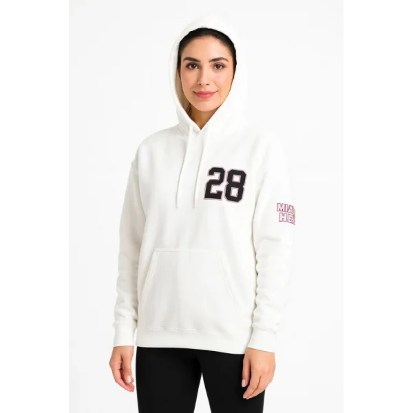 Üç İplik Kapüşonlu Ön Ve Arka Baskılı SweatShirt Hoodie - Beyaz