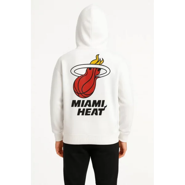 Erkek Kapşonlu Sweatshirt – Üç İplik Şardonlu Kumaş, Oversize Fit, Ön & Arka Baskılı, Kanguru Cepli, Kışlık Rahat Hoodie - Beyaz