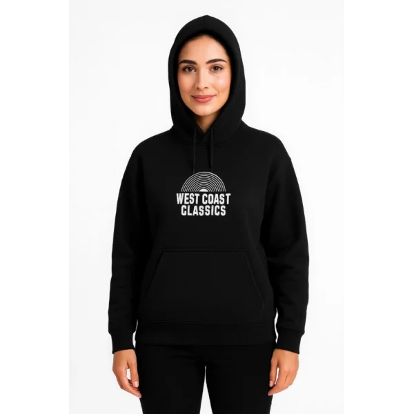 Üç İplik Kapüşonlu Ön Ve Arka Baskılı SweatShirt Hoodie - Siyah