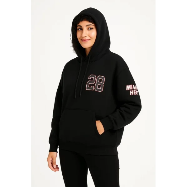 Üç İplik Kapüşonlu Ön Ve Arka Baskılı SweatShirt Hoodie - Siyah