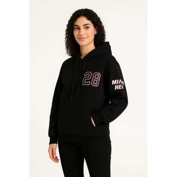 Üç İplik Kapüşonlu Ön Ve Arka Baskılı SweatShirt Hoodie - Siyah