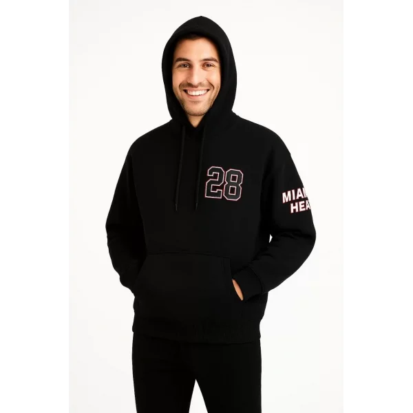Erkek Kapşonlu Sweatshirt – Üç İplik Şardonlu Kumaş, Oversize Fit, Ön & Arka Baskılı, Kanguru Cepli, Kışlık Rahat Hoodie - Siyah