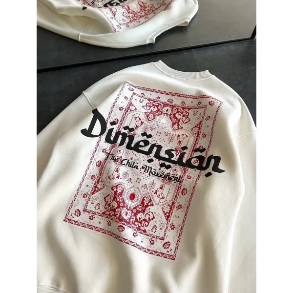 Üç İplik Penye Bisiklet Yaka Baskılı SweatShirt - Beyaz