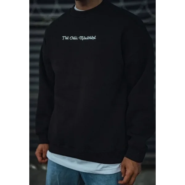 Üç İplik Penye Bisiklet Yaka Oversize Baskılı SweatShirt - Siyah