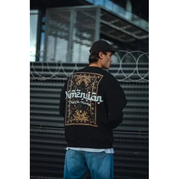 Üç İplik Penye Bisiklet Yaka Oversize Baskılı SweatShirt - Siyah