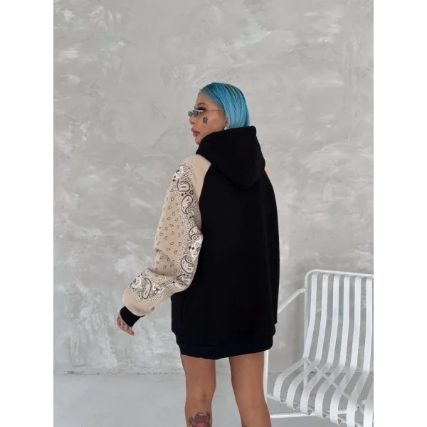 Üç İplik Penye Kapşonlu Parçalı weathirt  iyah