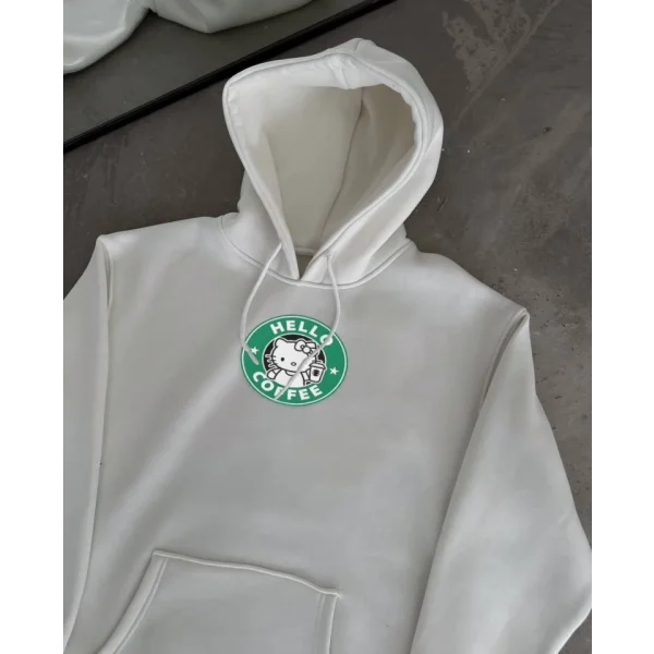 Üç İplik Penye Uzun Kol Kapşonlu weathirt  Beyaz