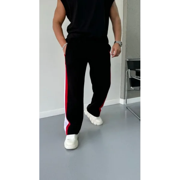 Üç İplik Şeritli Eşofman Pantolon - Siyah