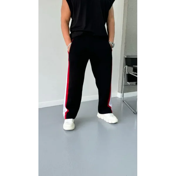 Üç İplik Şeritli Eşofman Pantolon - Siyah