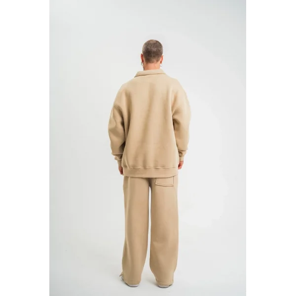 Üç İplik Uzun Kol Yakalı Eşofman Takım - Bej