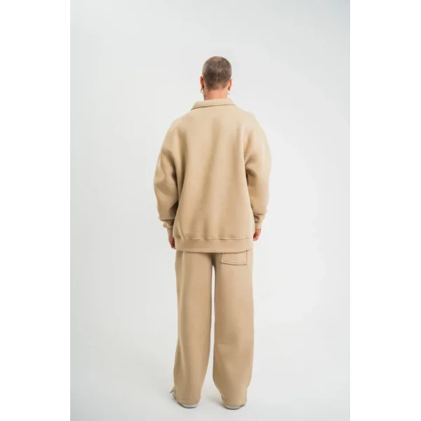 Üç İplik Uzun Kol Yakalı Eşofman Takım - Bej