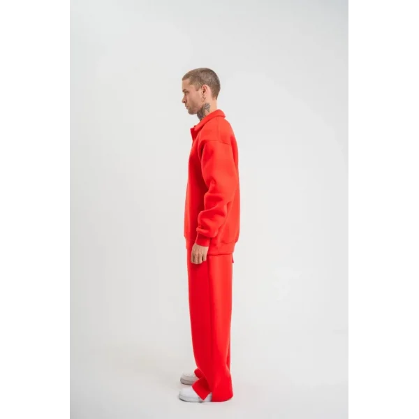 Üç İplik Uzun Kol Yakalı Eşofman Takım - Kırmızı