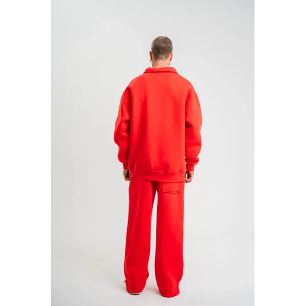 Üç İplik Uzun Kol Yakalı Eşofman Takım - Kırmızı
