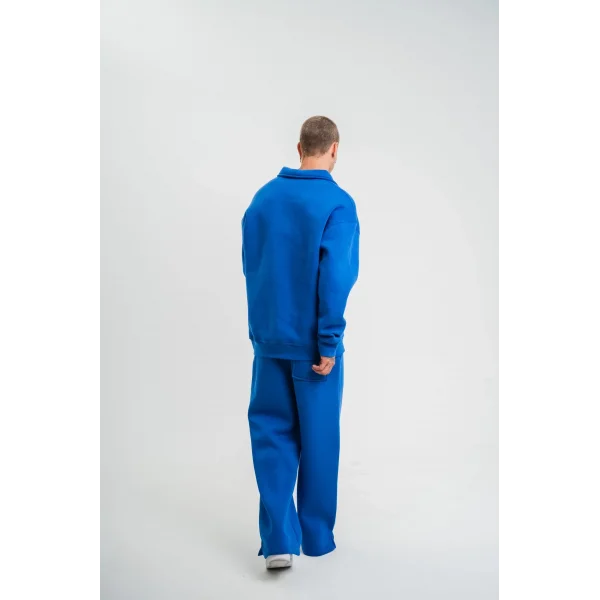 Üç İplik Uzun Kol Yakalı Eşofman Takım - Mavi