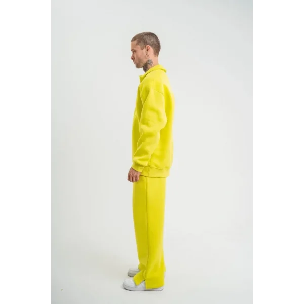 Üç İplik Uzun Kol Yakalı Eşofman Takım - Sarı