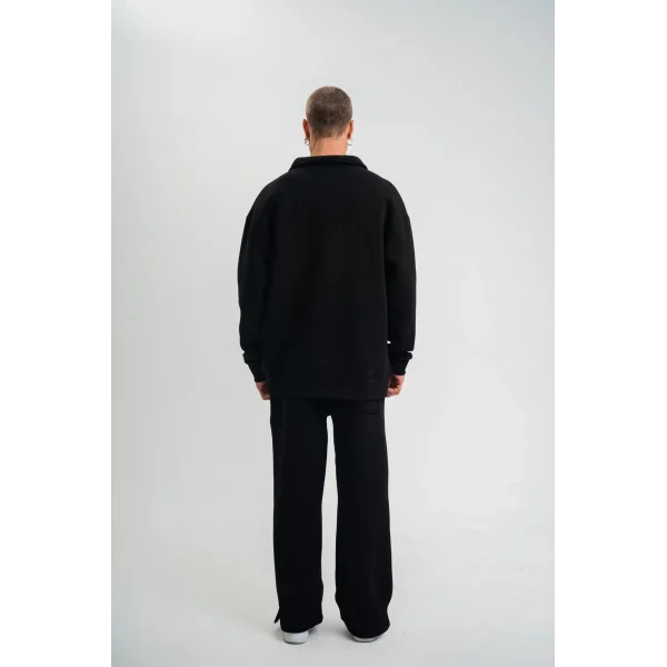 Üç İplik Uzun Kol Yakalı Eşofman Takım - Siyah