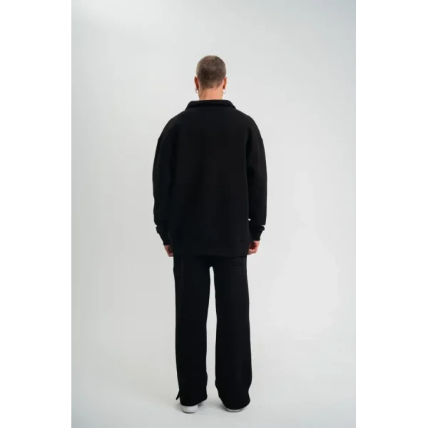 Üç İplik Uzun Kol Yakalı Eşofman Takım - Siyah