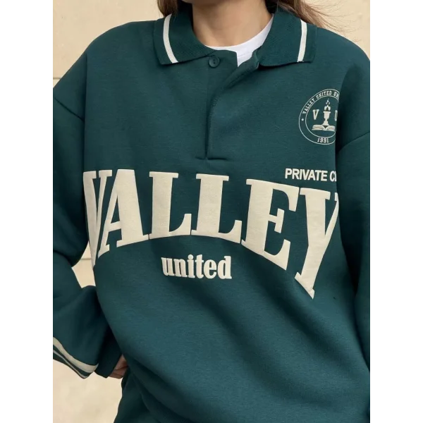 Üç İplik Yakalı Sweat Baggy Pantalonlu Takım - Yeşil