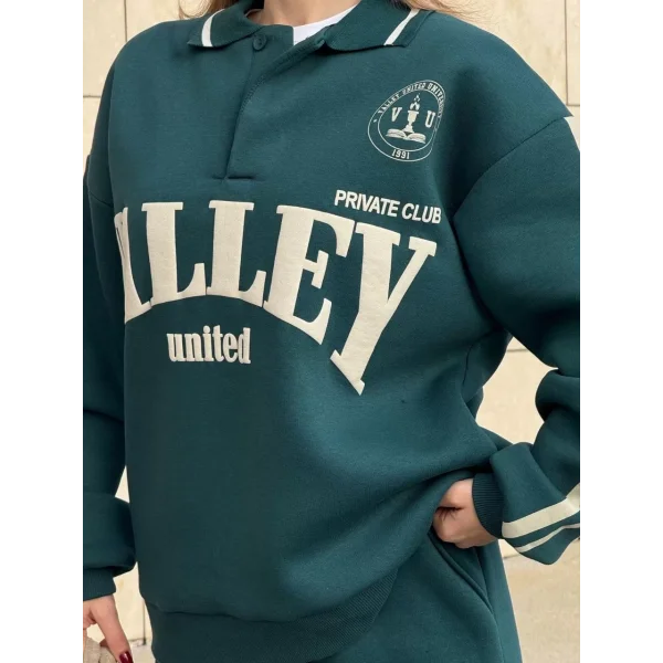 Üç İplik Yakalı Sweat Baggy Pantalonlu Takım - Yeşil