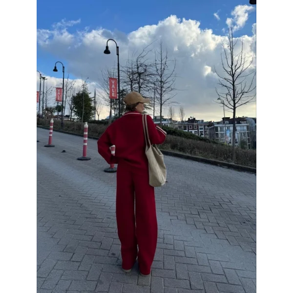Üç İplik Yakalı weat Baggy Pantalonlu Takım  Bordo