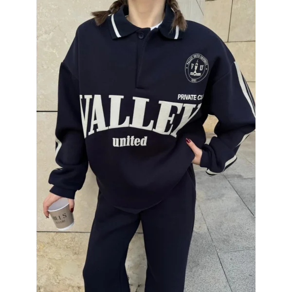 Üç İplik Yakalı weat Baggy Pantalonlu Takım  iyah