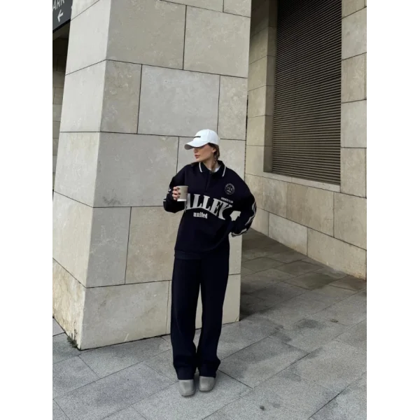 Üç İplik Yakalı weat Baggy Pantalonlu Takım  iyah