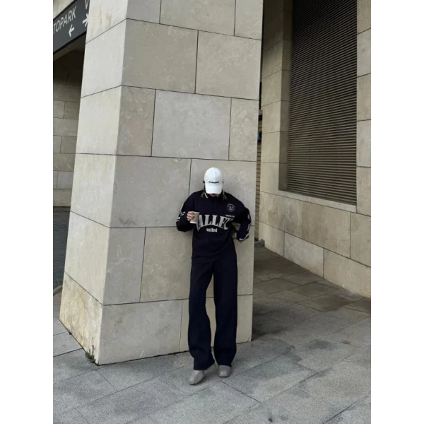 Üç İplik Yakalı weat Baggy Pantalonlu Takım  iyah