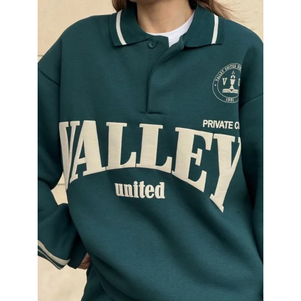 Üç İplik Yakalı weat Baggy Pantalonlu Takım  Yeşil