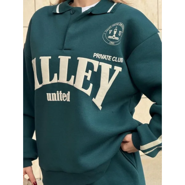 Üç İplik Yakalı weat Baggy Pantalonlu Takım  Yeşil