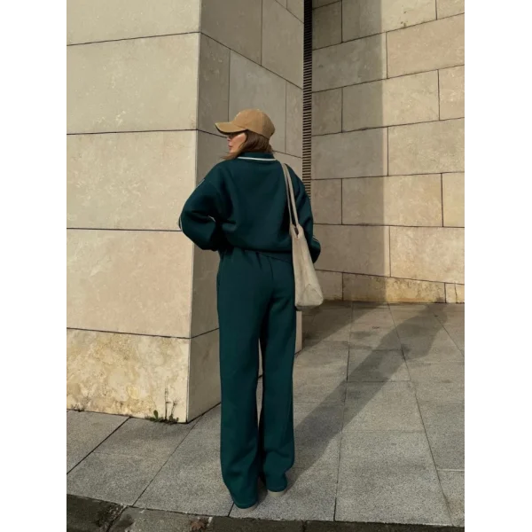 Üç İplik Yakalı weat Baggy Pantalonlu Takım  Yeşil