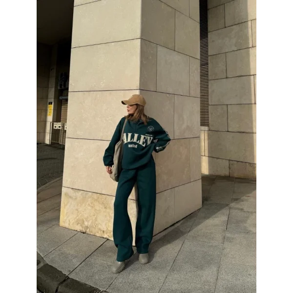 Üç İplik Yakalı weat Baggy Pantalonlu Takım  Yeşil