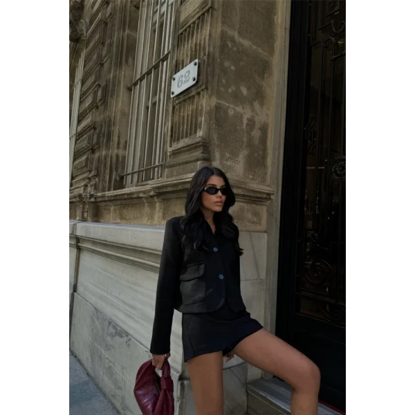 ÜET CROP CEKET KAPAKI CEP DETAYI  iyah