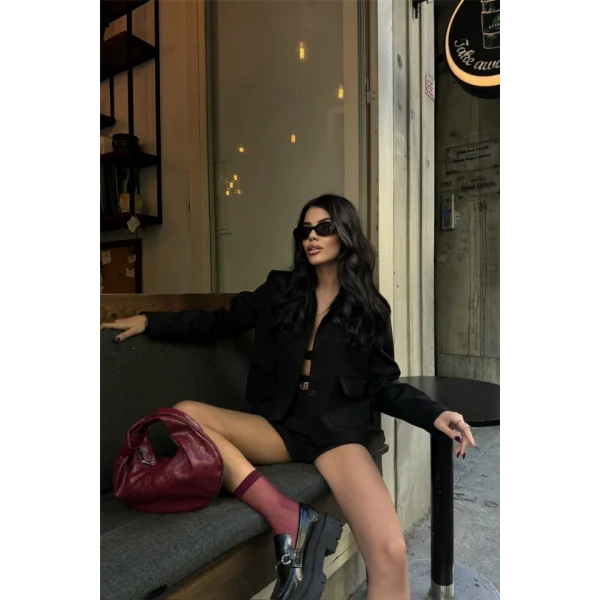 ÜET CROP CEKET KAPAKI CEP DETAYI  iyah