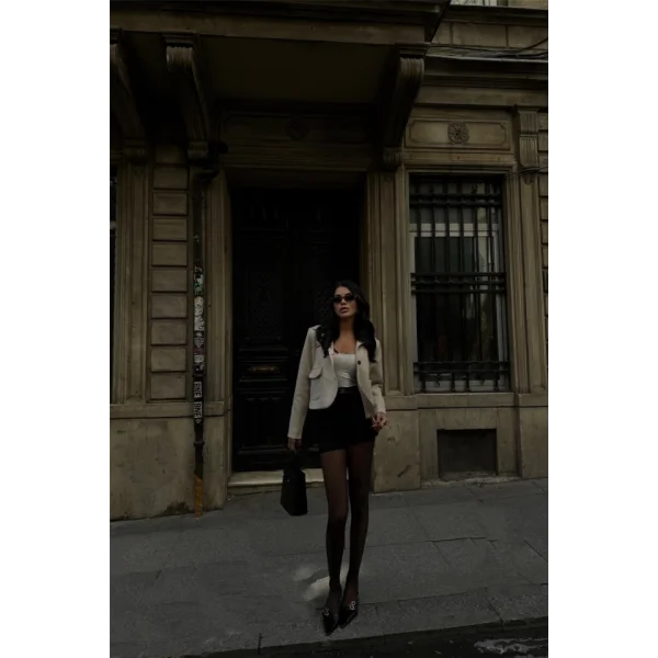 ÜET CROP CEKET KAPAKI CEP DETAYI  Taş