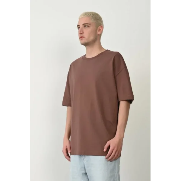 Unisex Basic Bisiklet Yaka Oversize T-Shirt - Mürdüm