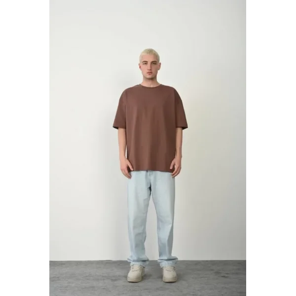 Unisex Basic Bisiklet Yaka Oversize T-Shirt - Mürdüm