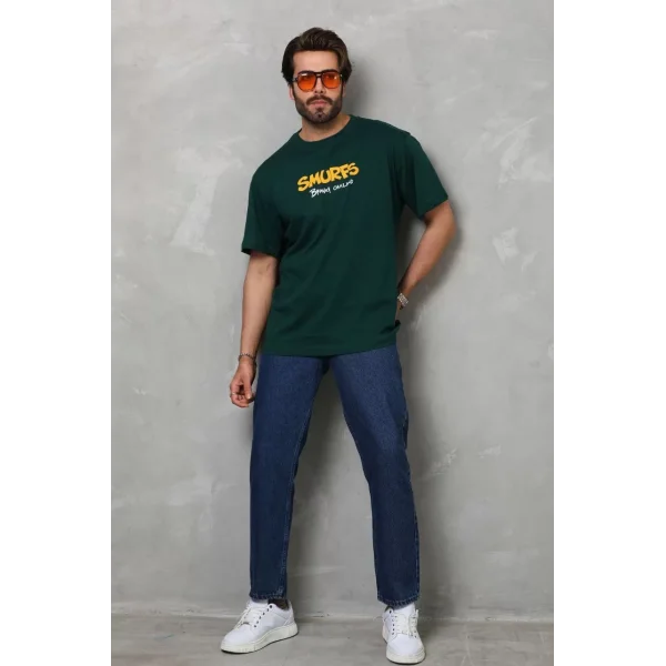 Unisex Basic Bisiklet Yaka Oversize T-Shirt - Yeşil