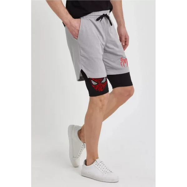 Unisex Baskılı İç Cepli Sporcu Alt Taytlı Şort - Gri