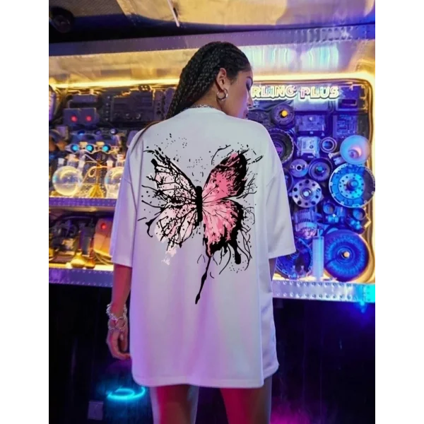 Unisex Baskılı Oversize T-Shirt - Beyaz